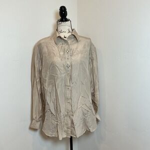 WANTED BY BEADS BEAUTIFUL Silk Embellished Button Up Shirt Top Size L 100% silk